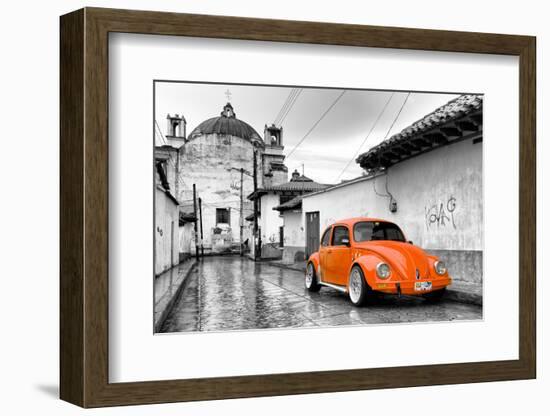 ¡Viva Mexico! B&W Collection - Orange VW Beetle Car in San Cristobal de Las Casas-Philippe Hugonnard-Framed Photographic Print