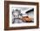 ¡Viva Mexico! B&W Collection - Orange VW Beetle Car in San Cristobal de Las Casas-Philippe Hugonnard-Framed Photographic Print