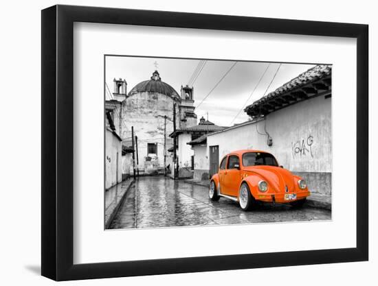 ¡Viva Mexico! B&W Collection - Orange VW Beetle Car in San Cristobal de Las Casas-Philippe Hugonnard-Framed Photographic Print