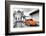 ¡Viva Mexico! B&W Collection - Orange VW Beetle Car in San Cristobal de Las Casas-Philippe Hugonnard-Framed Photographic Print