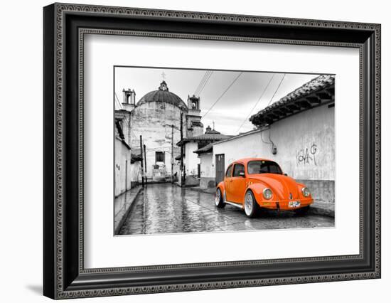 ¡Viva Mexico! B&W Collection - Orange VW Beetle Car in San Cristobal de Las Casas-Philippe Hugonnard-Framed Photographic Print