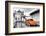 ¡Viva Mexico! B&W Collection - Orange VW Beetle Car in San Cristobal de Las Casas-Philippe Hugonnard-Framed Photographic Print