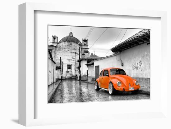 ¡Viva Mexico! B&W Collection - Orange VW Beetle Car in San Cristobal de Las Casas-Philippe Hugonnard-Framed Premium Photographic Print