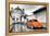 ¡Viva Mexico! B&W Collection - Orange VW Beetle Car in San Cristobal de Las Casas-Philippe Hugonnard-Framed Premier Image Canvas