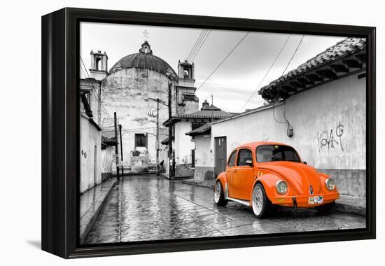 ¡Viva Mexico! B&W Collection - Orange VW Beetle Car in San Cristobal de Las Casas-Philippe Hugonnard-Framed Premier Image Canvas