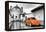 ¡Viva Mexico! B&W Collection - Orange VW Beetle Car in San Cristobal de Las Casas-Philippe Hugonnard-Framed Premier Image Canvas