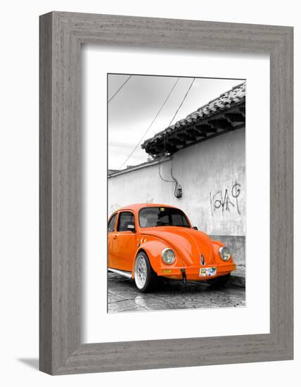 ¡Viva Mexico! B&W Collection - Orange VW Beetle in San Cristobal de Las Casas-Philippe Hugonnard-Framed Photographic Print