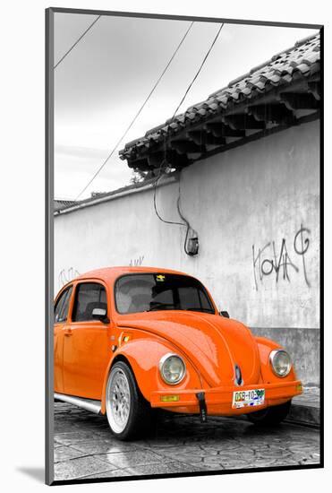 ¡Viva Mexico! B&W Collection - Orange VW Beetle in San Cristobal de Las Casas-Philippe Hugonnard-Mounted Photographic Print