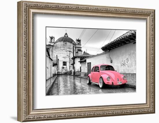 ?Viva Mexico! B&W Collection - Pink VW Beetle Car in San Cristobal de Las Casas-Philippe Hugonnard-Framed Photographic Print