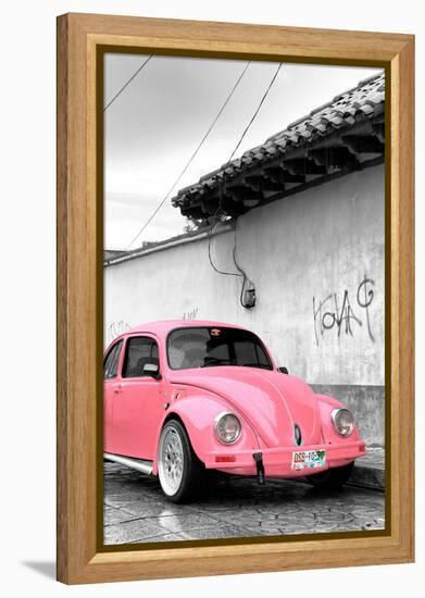 ¡Viva Mexico! B&W Collection - Pink VW Beetle in San Cristobal de Las Casas-Philippe Hugonnard-Framed Premier Image Canvas