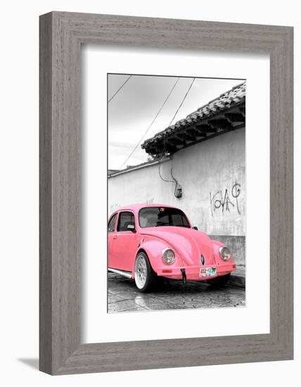 ¡Viva Mexico! B&W Collection - Pink VW Beetle in San Cristobal de Las Casas-Philippe Hugonnard-Framed Photographic Print