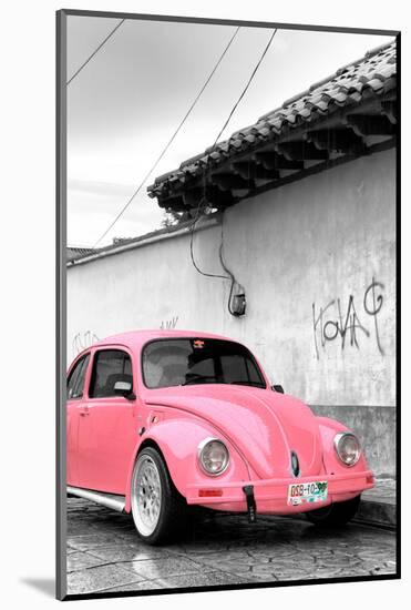 ¡Viva Mexico! B&W Collection - Pink VW Beetle in San Cristobal de Las Casas-Philippe Hugonnard-Mounted Photographic Print
