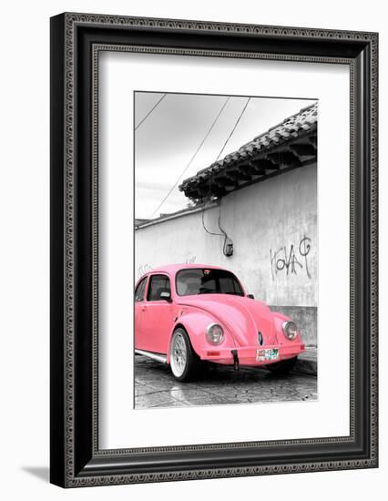 ¡Viva Mexico! B&W Collection - Pink VW Beetle in San Cristobal de Las Casas-Philippe Hugonnard-Framed Photographic Print