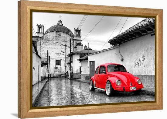 ?Viva Mexico! B&W Collection - Red VW Beetle Car in San Cristobal de Las Casas-Philippe Hugonnard-Framed Premier Image Canvas