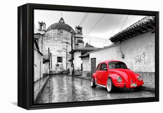 ?Viva Mexico! B&W Collection - Red VW Beetle Car in San Cristobal de Las Casas-Philippe Hugonnard-Framed Premier Image Canvas