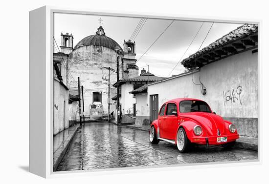 ?Viva Mexico! B&W Collection - Red VW Beetle Car in San Cristobal de Las Casas-Philippe Hugonnard-Framed Premier Image Canvas