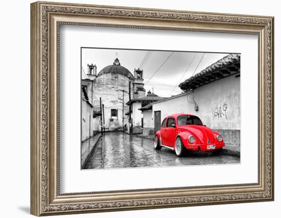 ?Viva Mexico! B&W Collection - Red VW Beetle Car in San Cristobal de Las Casas-Philippe Hugonnard-Framed Photographic Print