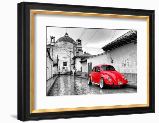 ?Viva Mexico! B&W Collection - Red VW Beetle Car in San Cristobal de Las Casas-Philippe Hugonnard-Framed Photographic Print