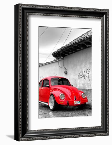 ¡Viva Mexico! B&W Collection - Red VW Beetle in San Cristobal de Las Casas-Philippe Hugonnard-Framed Photographic Print