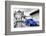 ¡Viva Mexico! B&W Collection - Royal Blue VW Beetle Car in San Cristobal de Las Casas-Philippe Hugonnard-Framed Photographic Print