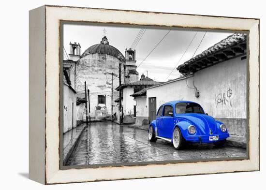 ¡Viva Mexico! B&W Collection - Royal Blue VW Beetle Car in San Cristobal de Las Casas-Philippe Hugonnard-Framed Premier Image Canvas