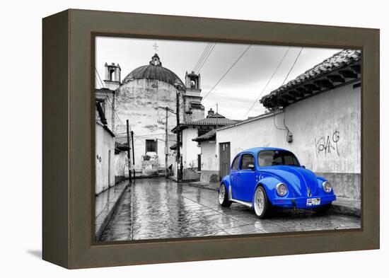 ¡Viva Mexico! B&W Collection - Royal Blue VW Beetle Car in San Cristobal de Las Casas-Philippe Hugonnard-Framed Premier Image Canvas