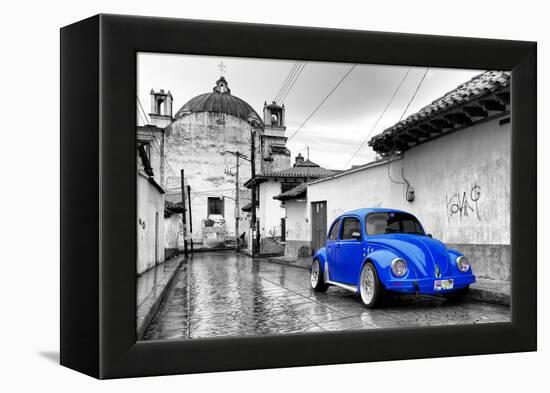 ¡Viva Mexico! B&W Collection - Royal Blue VW Beetle Car in San Cristobal de Las Casas-Philippe Hugonnard-Framed Premier Image Canvas