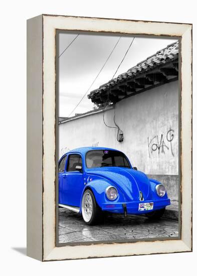 ¡Viva Mexico! B&W Collection - Royal Blue VW Beetle in San Cristobal de Las Casas-Philippe Hugonnard-Framed Premier Image Canvas