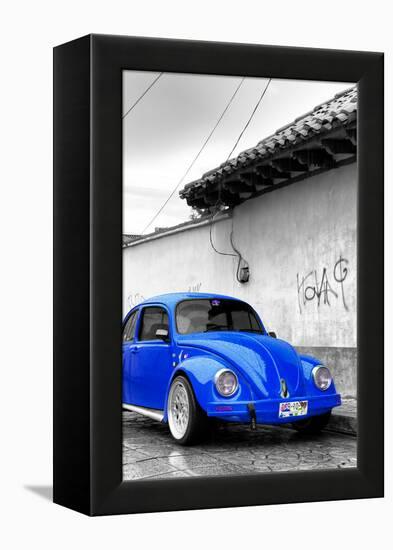 ¡Viva Mexico! B&W Collection - Royal Blue VW Beetle in San Cristobal de Las Casas-Philippe Hugonnard-Framed Premier Image Canvas