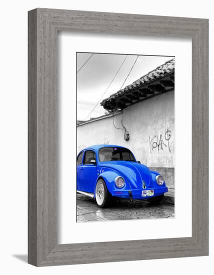 ¡Viva Mexico! B&W Collection - Royal Blue VW Beetle in San Cristobal de Las Casas-Philippe Hugonnard-Framed Photographic Print