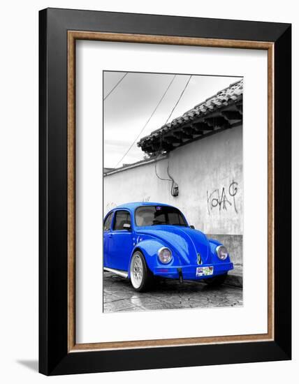 ¡Viva Mexico! B&W Collection - Royal Blue VW Beetle in San Cristobal de Las Casas-Philippe Hugonnard-Framed Photographic Print