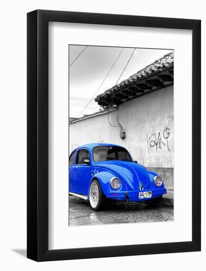 ¡Viva Mexico! B&W Collection - Royal Blue VW Beetle in San Cristobal de Las Casas-Philippe Hugonnard-Framed Photographic Print