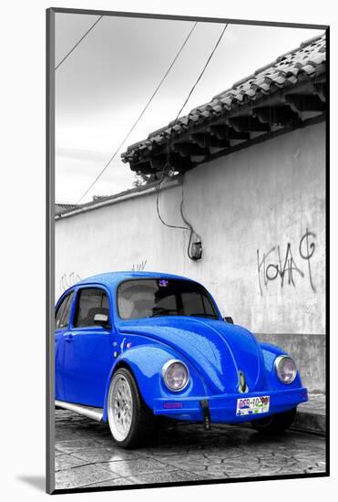 ¡Viva Mexico! B&W Collection - Royal Blue VW Beetle in San Cristobal de Las Casas-Philippe Hugonnard-Mounted Photographic Print