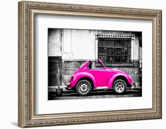 ¡Viva Mexico! B&W Collection - Small Deep Pink VW Beetle Car-Philippe Hugonnard-Framed Photographic Print