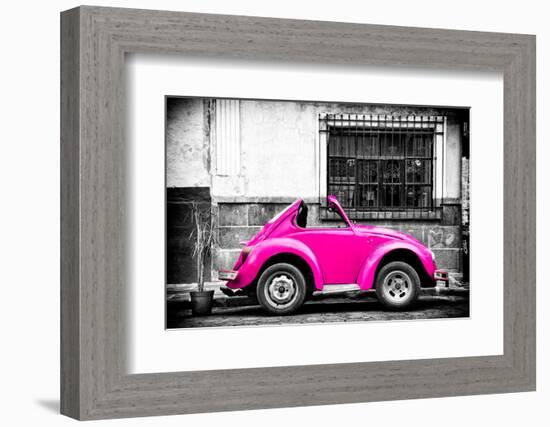 ¡Viva Mexico! B&W Collection - Small Deep Pink VW Beetle Car-Philippe Hugonnard-Framed Photographic Print