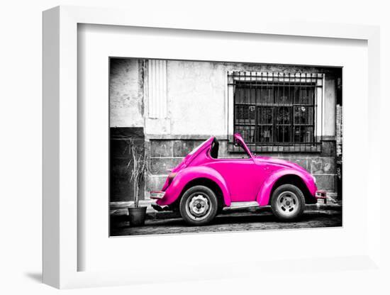 ¡Viva Mexico! B&W Collection - Small Deep Pink VW Beetle Car-Philippe Hugonnard-Framed Photographic Print