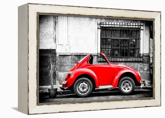 ¡Viva Mexico! B&W Collection - Small Red VW Beetle Car-Philippe Hugonnard-Framed Premier Image Canvas