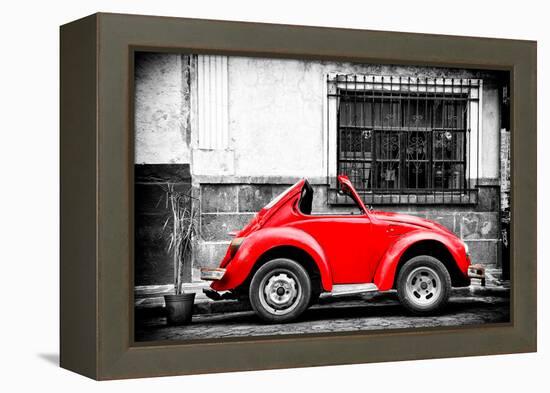 ¡Viva Mexico! B&W Collection - Small Red VW Beetle Car-Philippe Hugonnard-Framed Premier Image Canvas