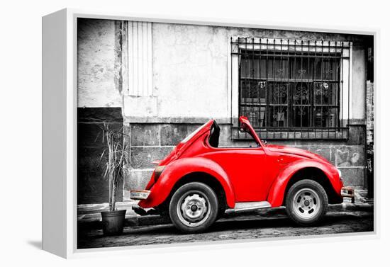 ¡Viva Mexico! B&W Collection - Small Red VW Beetle Car-Philippe Hugonnard-Framed Premier Image Canvas