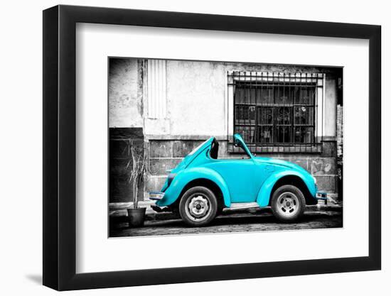 ¡Viva Mexico! B&W Collection - Small Turquoise VW Beetle Car-Philippe Hugonnard-Framed Photographic Print