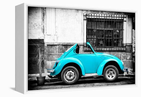 ¡Viva Mexico! B&W Collection - Small Turquoise VW Beetle Car-Philippe Hugonnard-Framed Premier Image Canvas