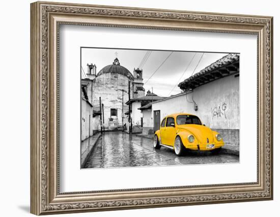 ?Viva Mexico! B&W Collection - Yellow VW Beetle Car in San Cristobal de Las Casas-Philippe Hugonnard-Framed Photographic Print