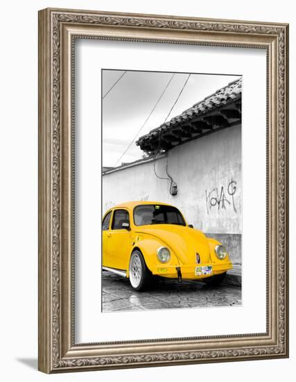 ¡Viva Mexico! B&W Collection - Yellow VW Beetle in San Cristobal de Las Casas-Philippe Hugonnard-Framed Photographic Print