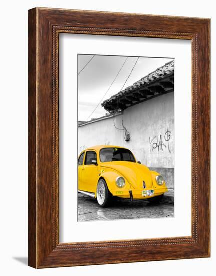 ¡Viva Mexico! B&W Collection - Yellow VW Beetle in San Cristobal de Las Casas-Philippe Hugonnard-Framed Photographic Print