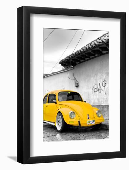 ¡Viva Mexico! B&W Collection - Yellow VW Beetle in San Cristobal de Las Casas-Philippe Hugonnard-Framed Photographic Print