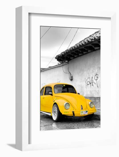 ¡Viva Mexico! B&W Collection - Yellow VW Beetle in San Cristobal de Las Casas-Philippe Hugonnard-Framed Photographic Print