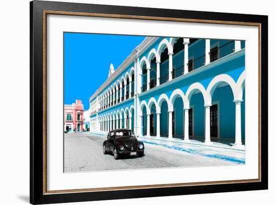 ?Viva Mexico! Collection - Black VW Beetle and Blue Architecture in Campeche-Philippe Hugonnard-Framed Photographic Print