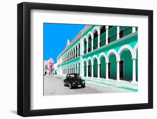 ¡Viva Mexico! Collection - Black VW Beetle and Coral Green Architecture in Campeche-Philippe Hugonnard-Framed Photographic Print