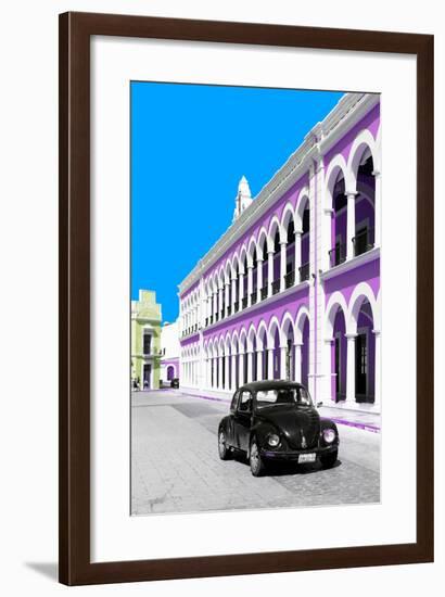 ¡Viva Mexico! Collection - Black VW Beetle and Mauve Architecture - Campeche-Philippe Hugonnard-Framed Photographic Print