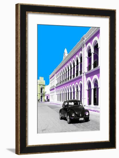 ¡Viva Mexico! Collection - Black VW Beetle and Mauve Architecture - Campeche-Philippe Hugonnard-Framed Photographic Print